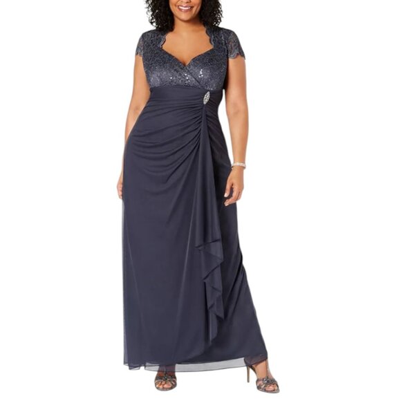 Betsy & Adam Gray Lace Sequin Gown Sz 14  Mother of Bride Formal Evening Dress - Picture 1 of 12